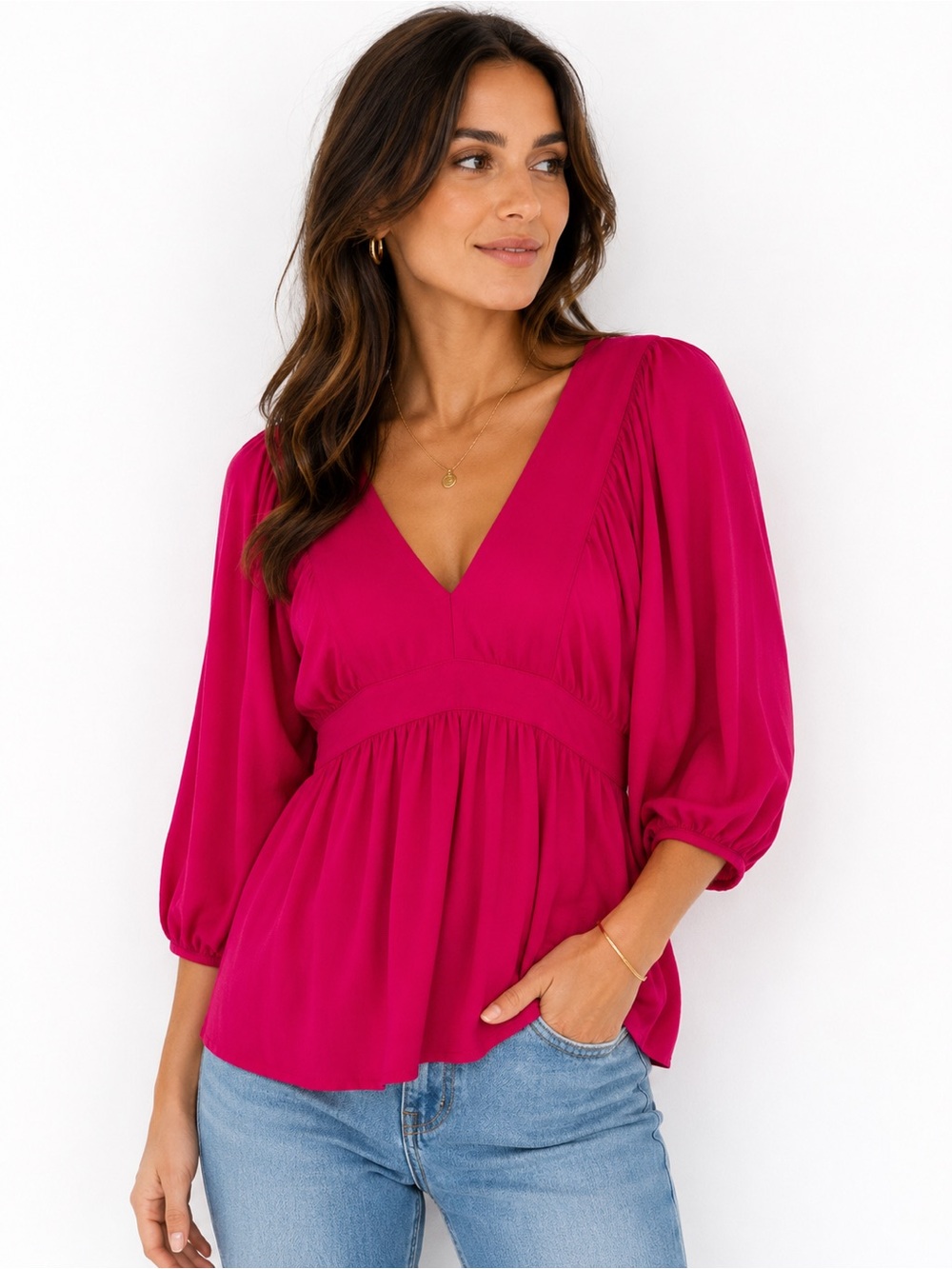 Juicy Couture Cherry V-Neck Bell Sleeve Shirt Sz S